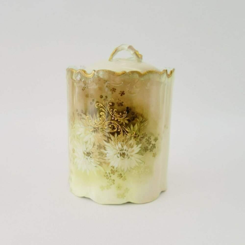 Antique Rosenthal Monbijou Brown & Green Floral Biscuit Cracker Cookie Jar